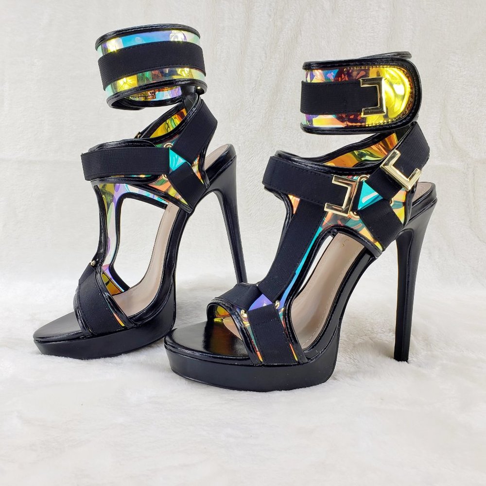 Sexy Mini Platform 5" High Heel Harness Strap Shoes Black - Picture 5 of 9